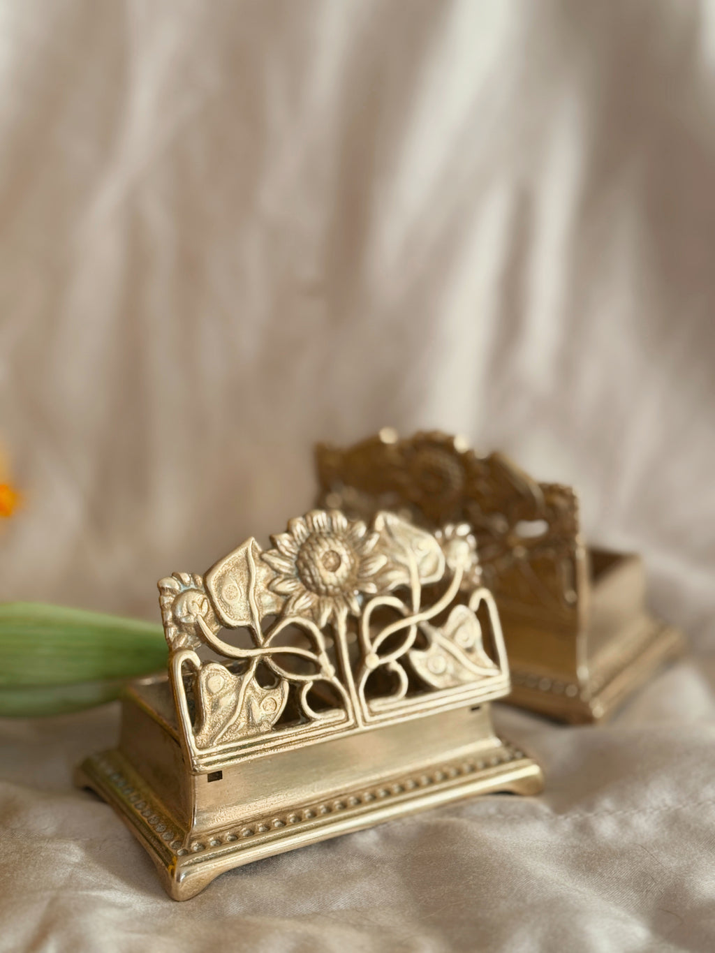 Vintage Brass Sunflower Trinket Boxes