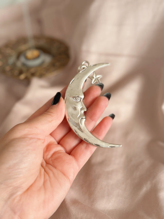 Vintage Silver Metal Moon Pendant