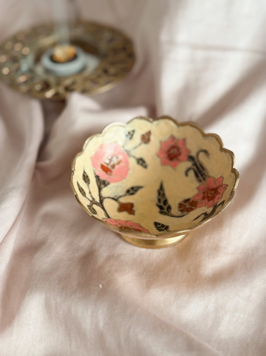 Vintage Brass + Enamel Floral Trinket Dish