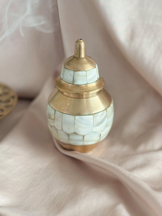 Vintage Brass + Mother of Pearl Canister