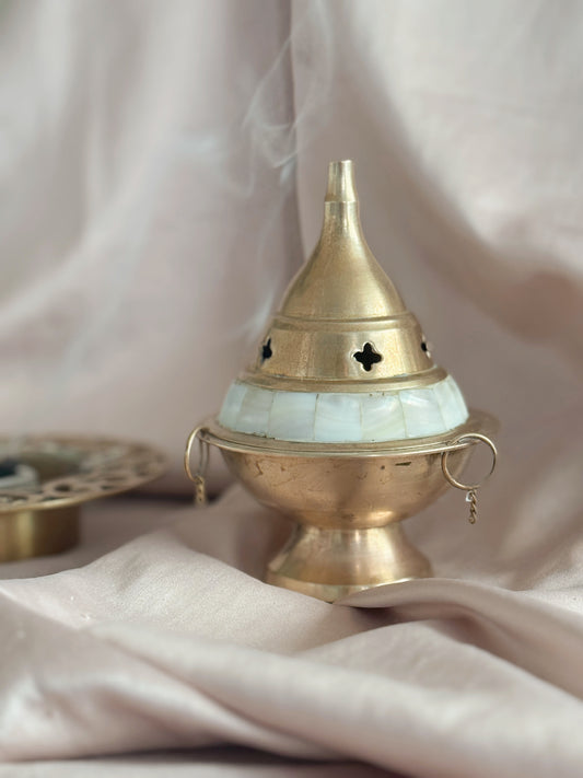 Vintage Brass + Mother of Pearl Incense Holder