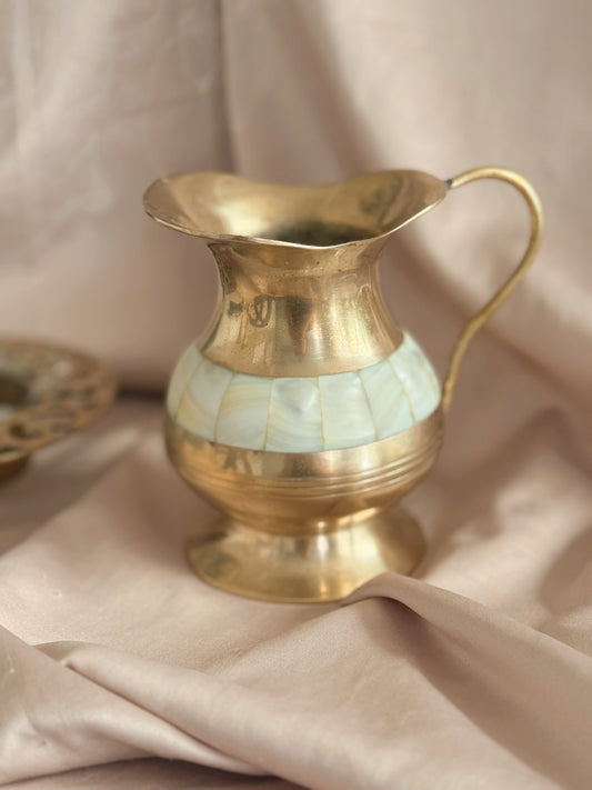 Vintage Brass + Mother of Pearl Jug Vase