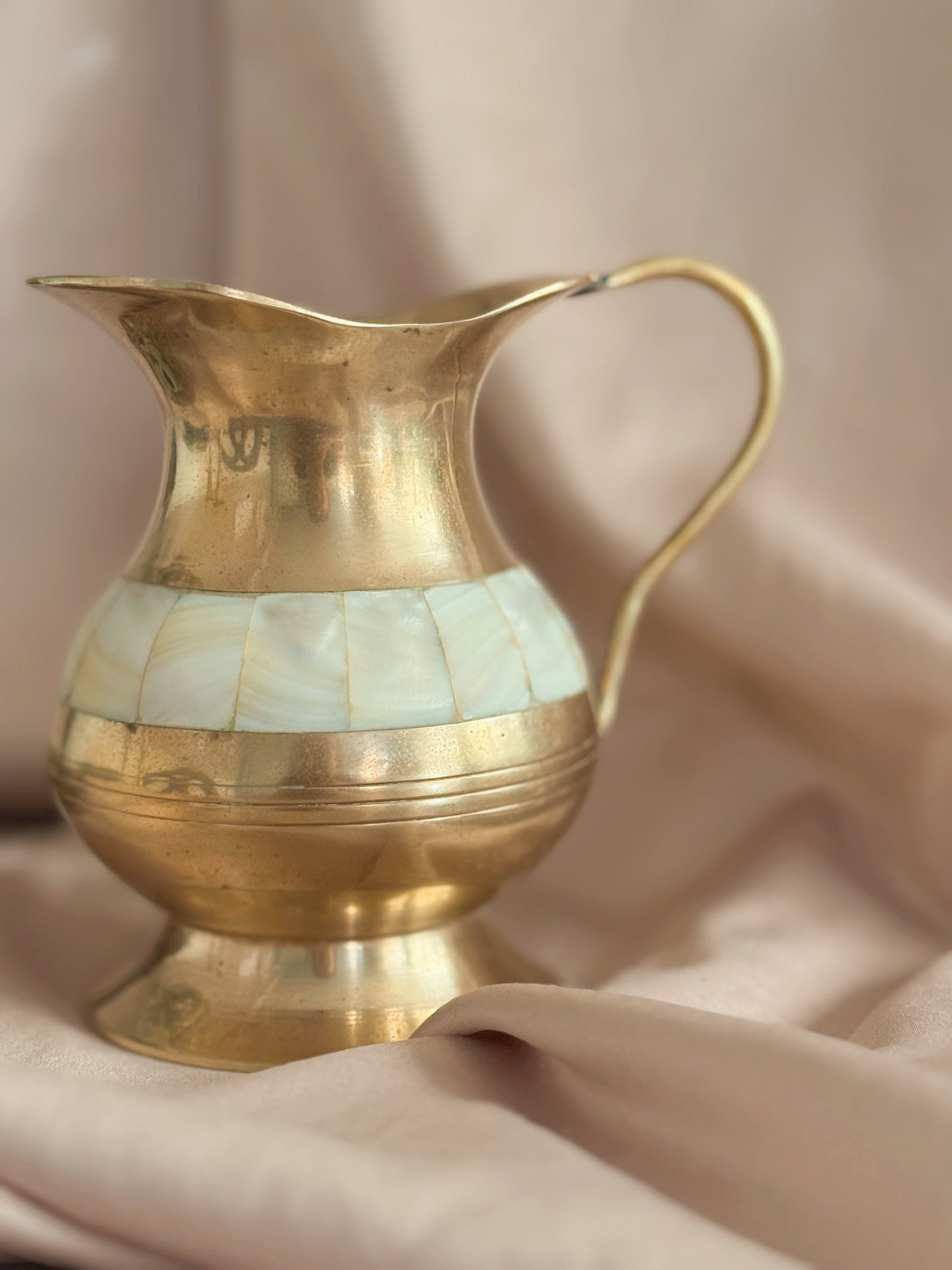 Vintage Brass + Mother of Pearl Jug Vase