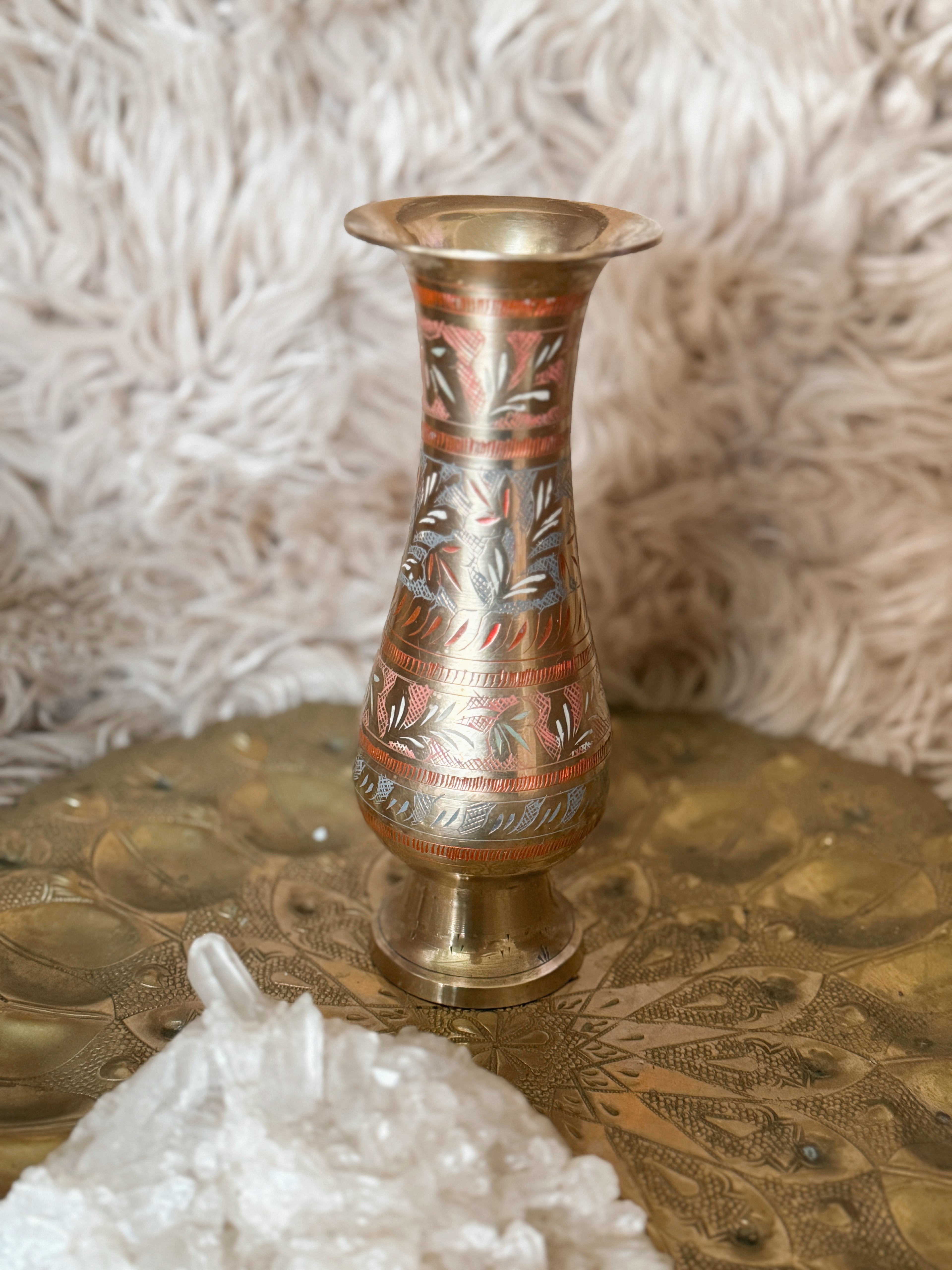 Vintage Brass + Enamel Vase