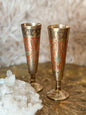 Vintage Brass + Enamel Pair of Bud Vases