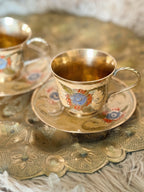 Vintage Brass Teacup + Saucers