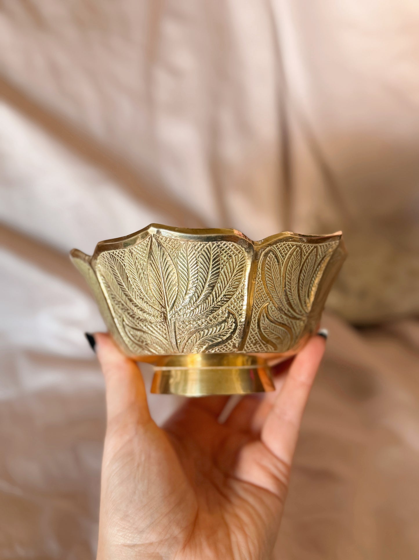 Vintage Brass Lotus Trinket Bowl