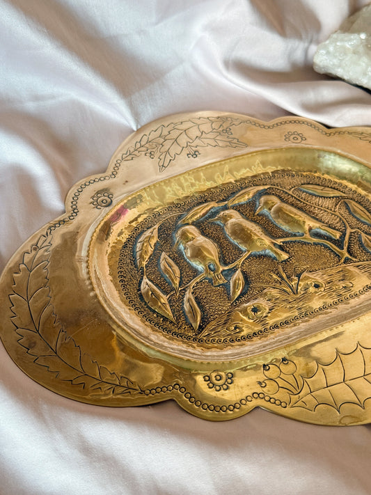 Vintage Brass Tray + Decorative Plate