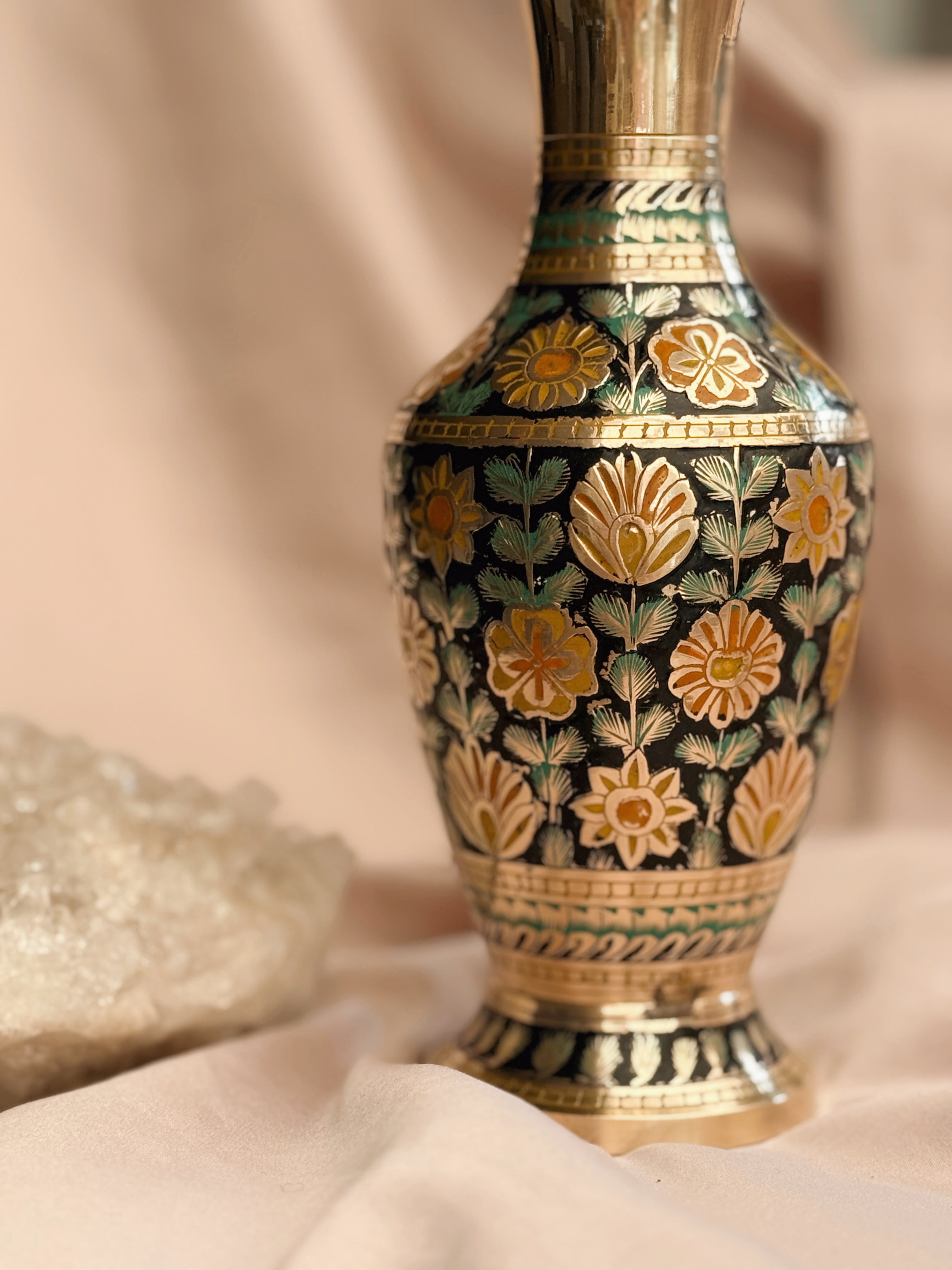 Vintage Brass + Enamel Floral Vase