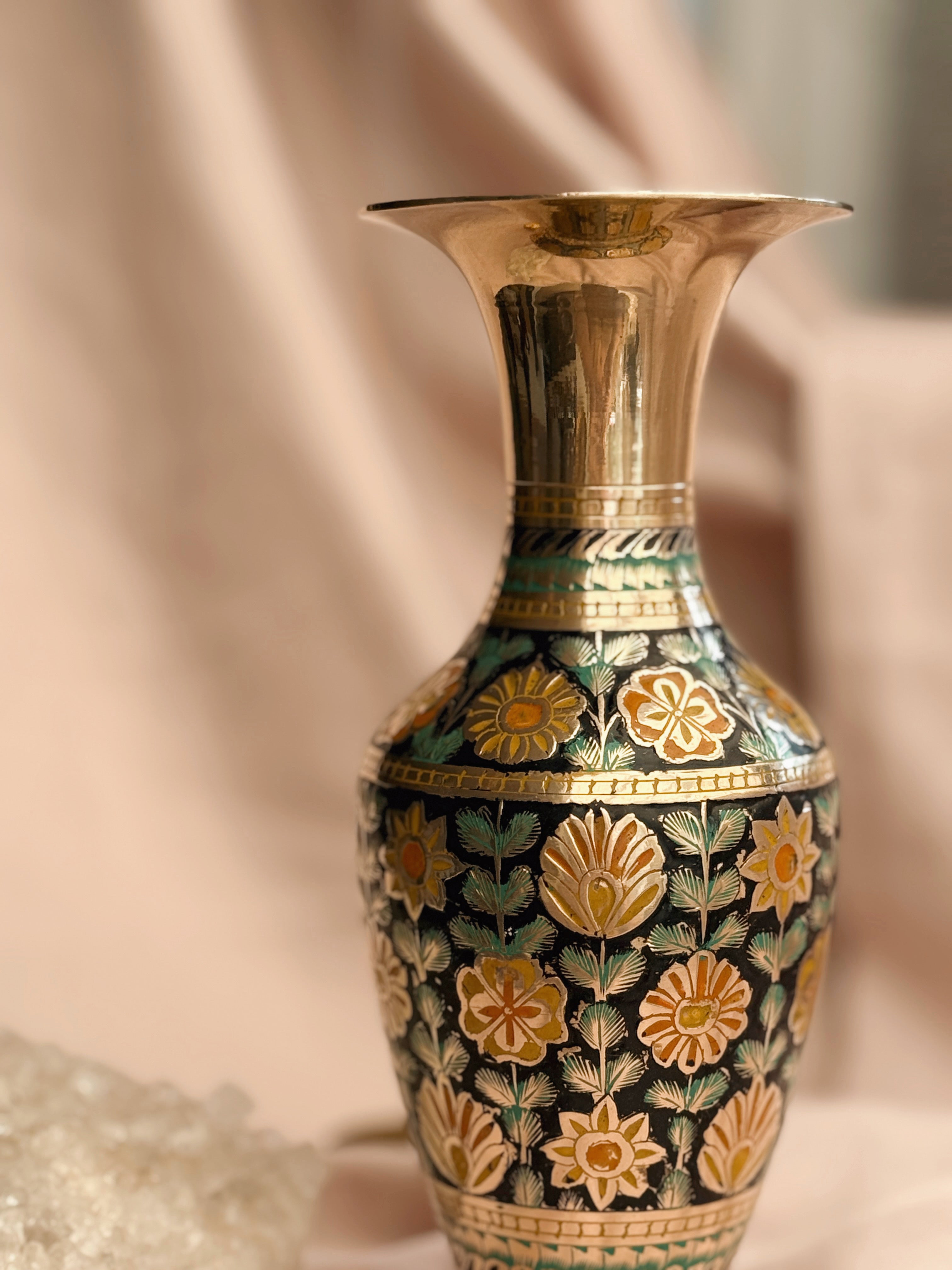 Vintage Brass + Enamel Floral Vase