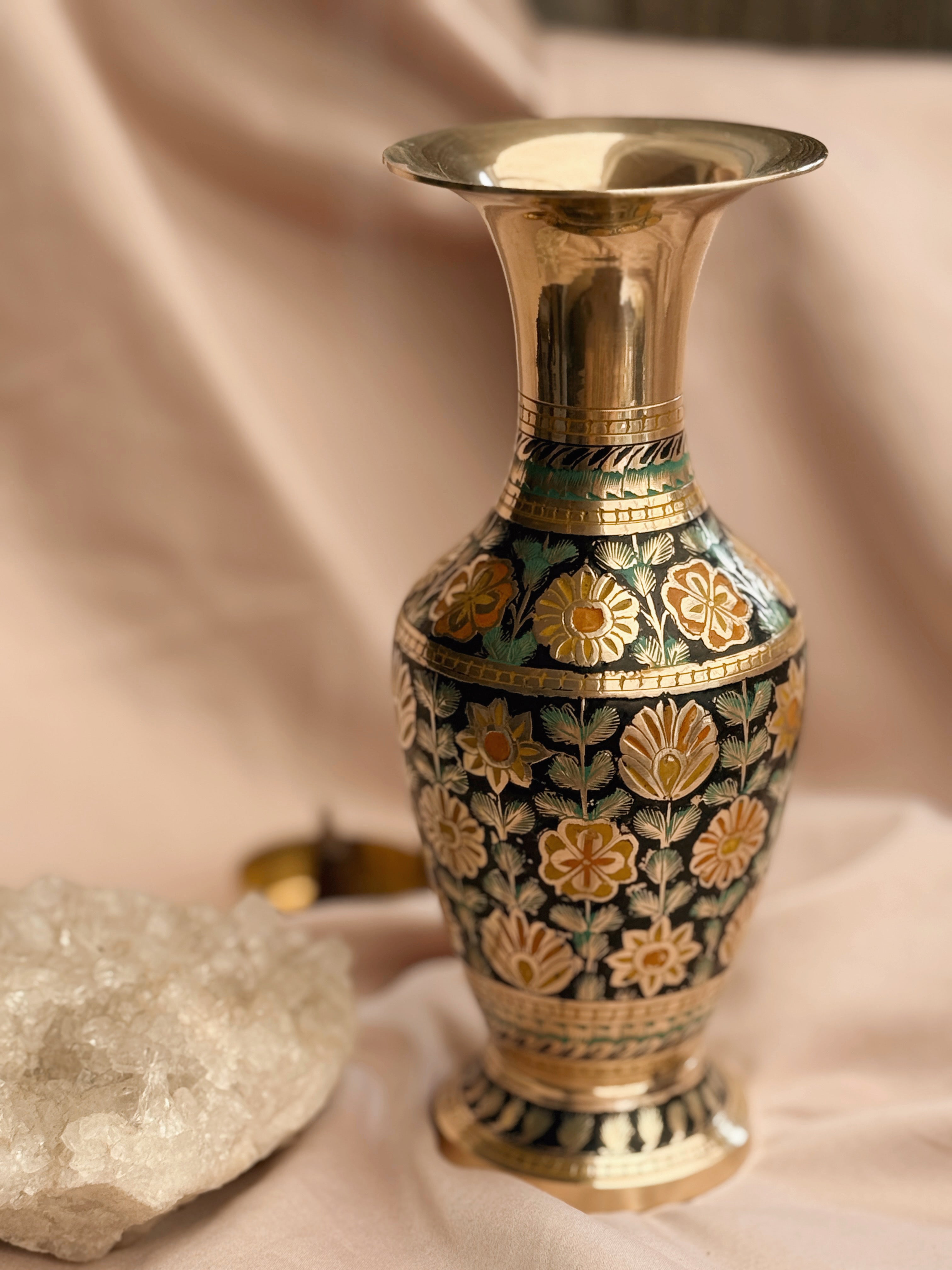 Vintage Brass + Enamel Floral Vase