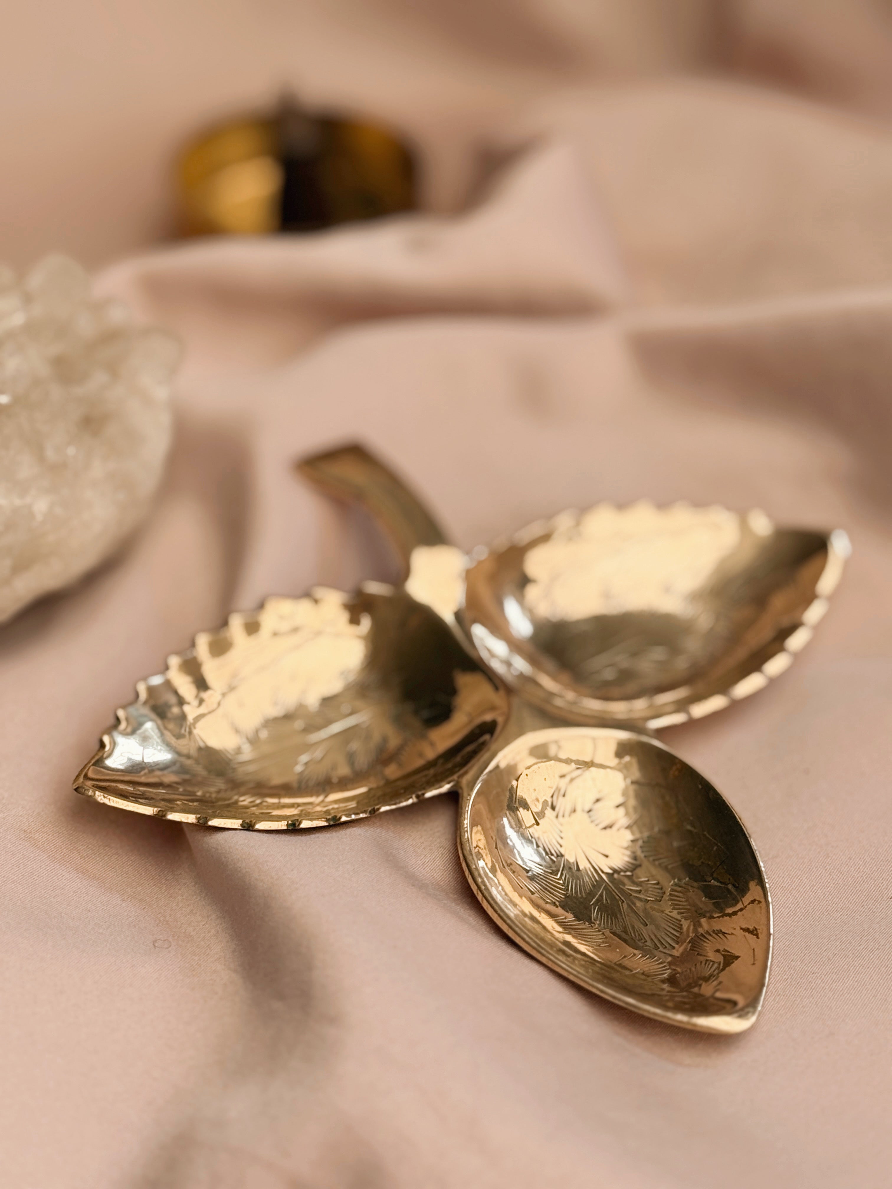 Vintage Brass Leaf Trinket Dish