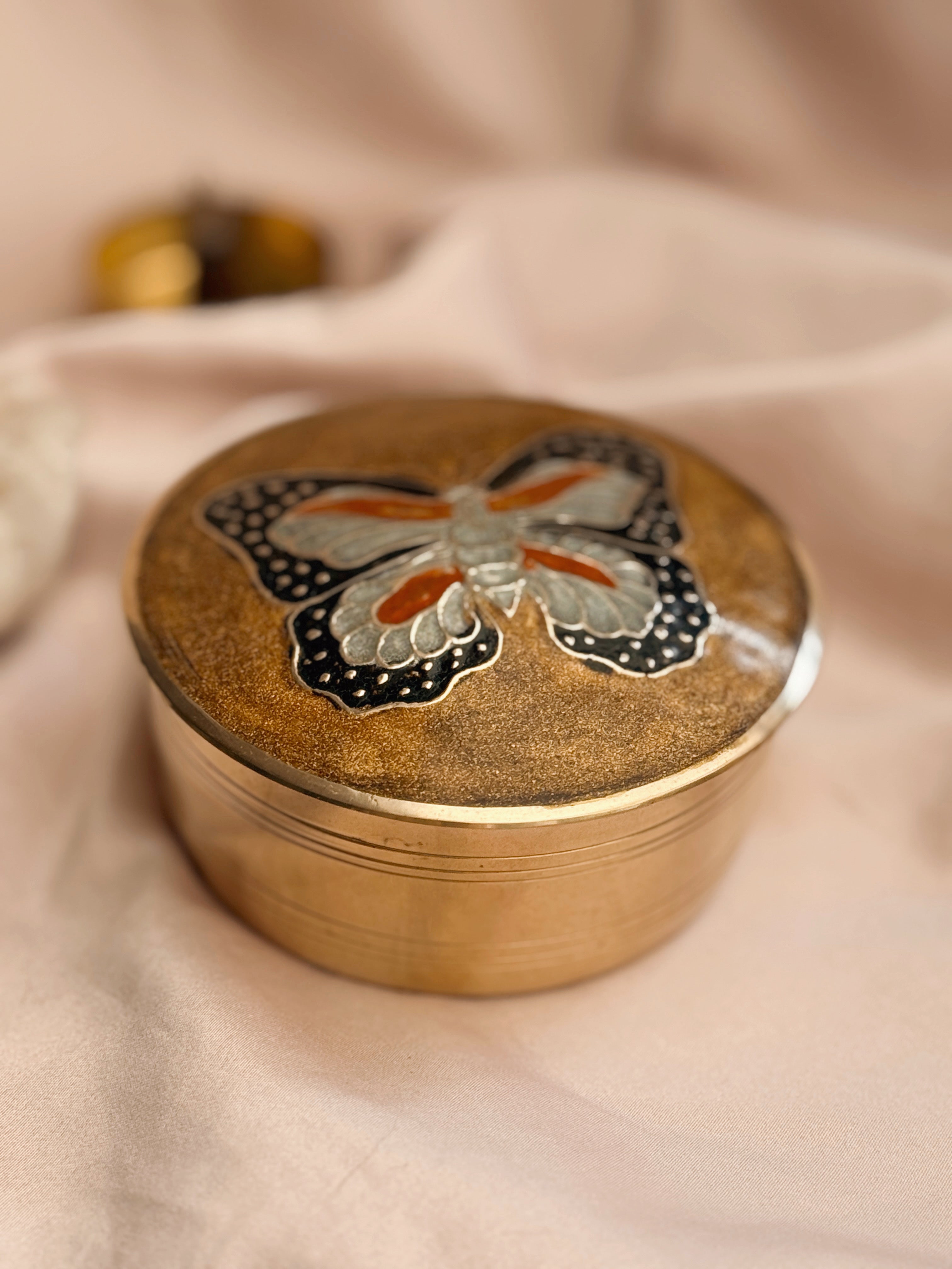 Vintage Brass Butterfly Trinket Pot