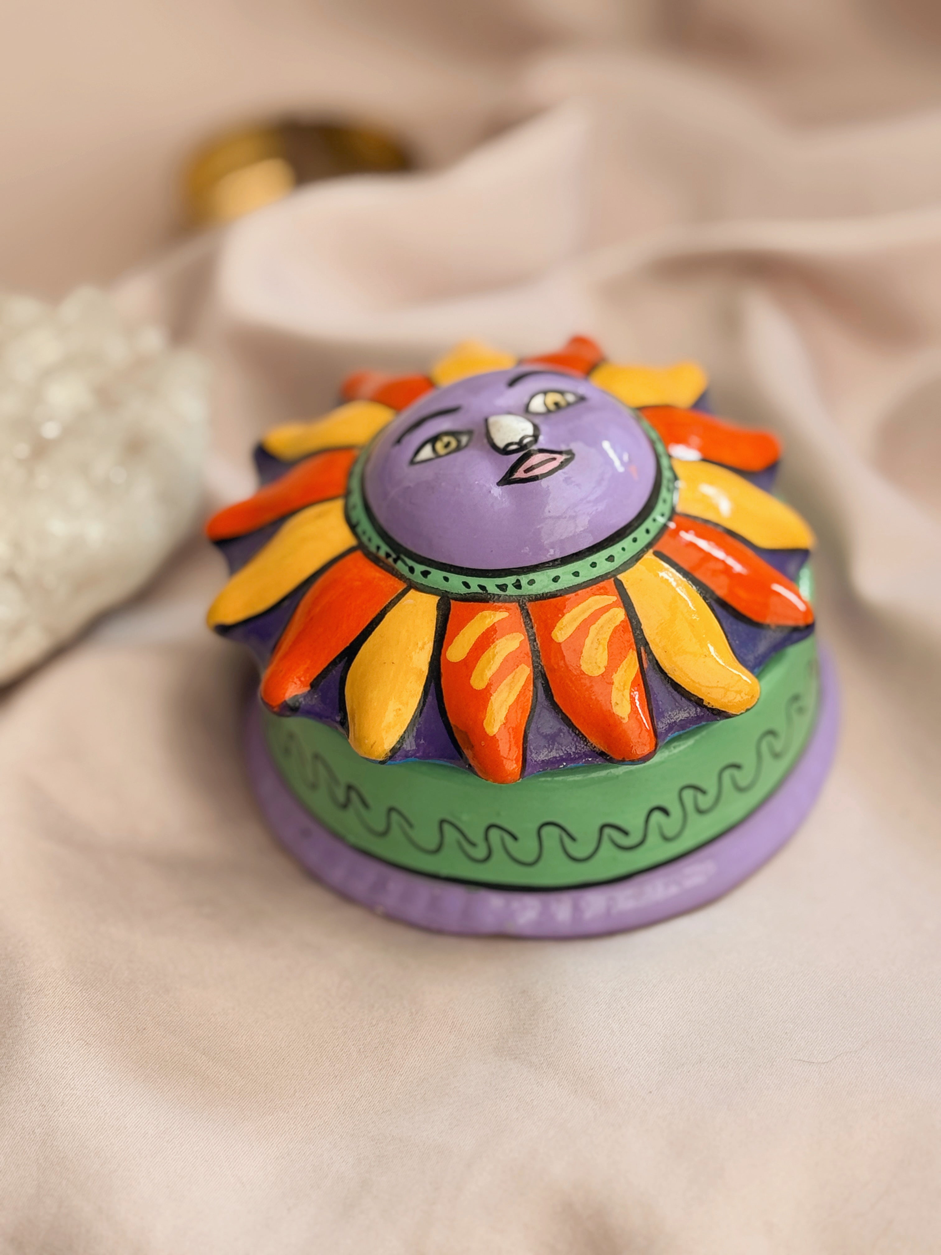 Vintage Handmade Ceramic Sun Trinket Pot