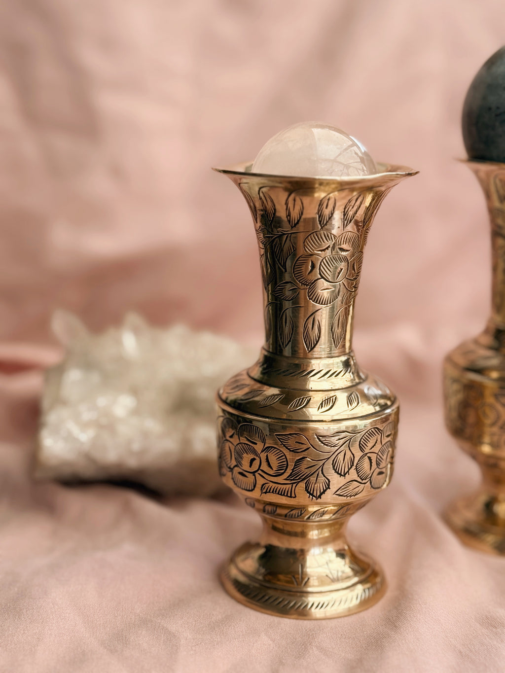 Vintage Brass Pair of Vases