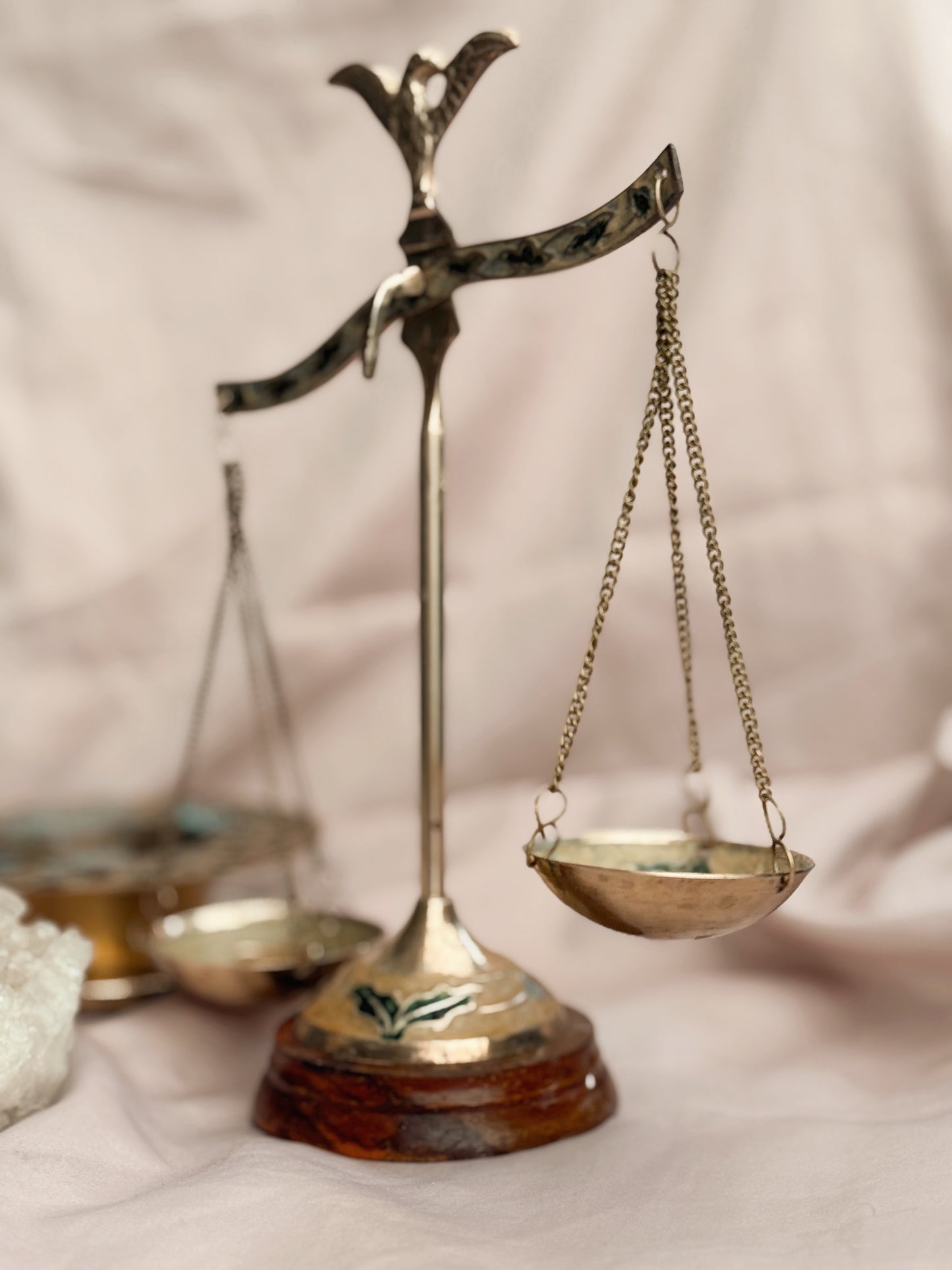 Vintage Brass + Enamel Small Apothecary Scales