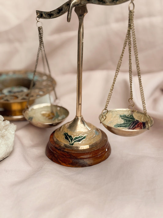 Vintage Brass + Enamel Small Apothecary Scales