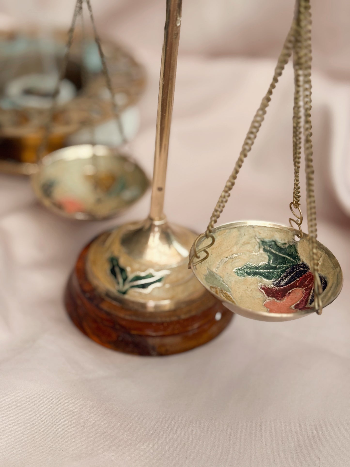 Vintage Brass + Enamel Small Apothecary Scales