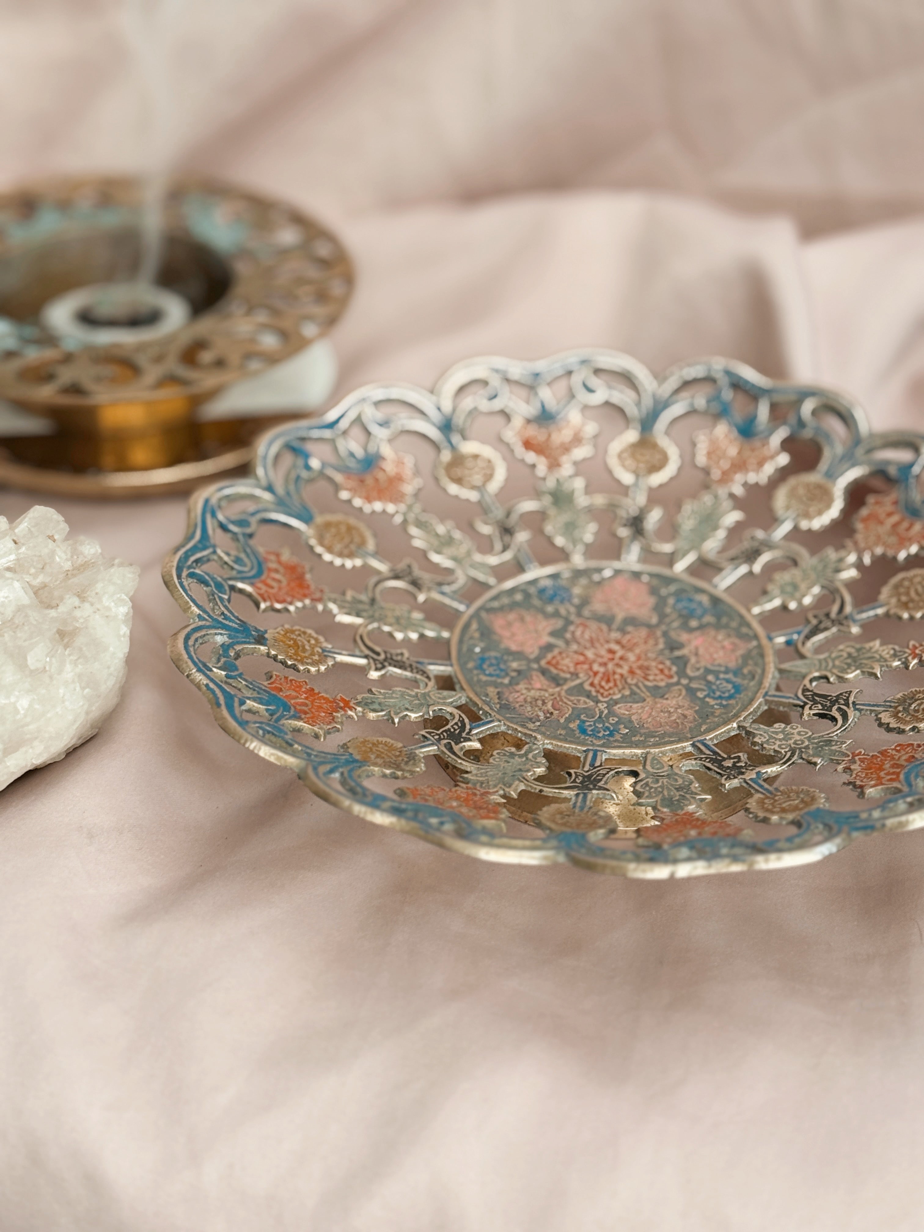 Vintage Brass + Enamel Trinket Bowl