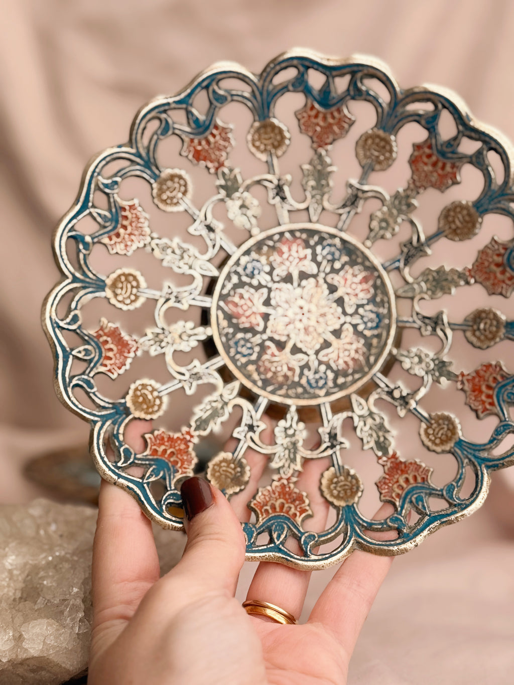 Vintage Brass + Enamel Trinket Bowl