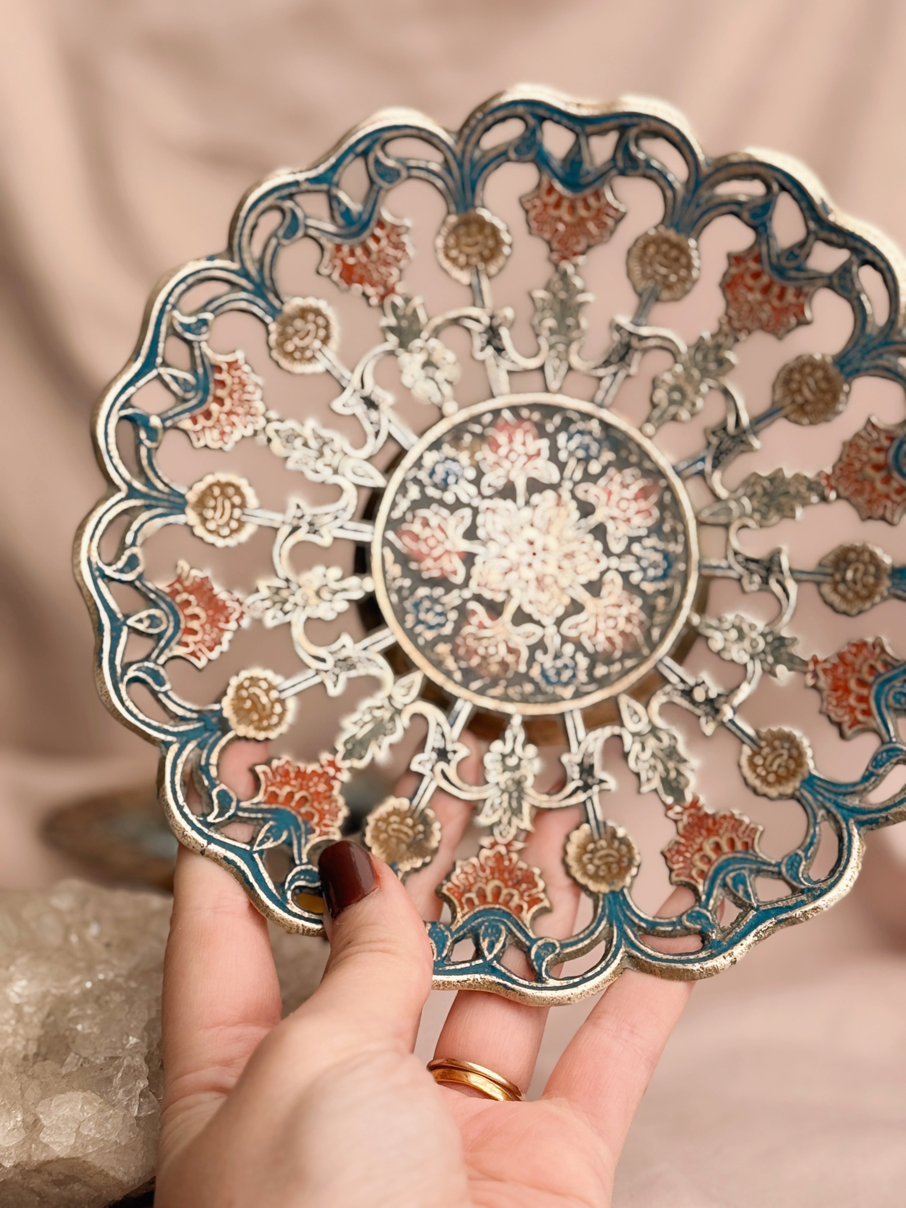 Vintage Brass + Enamel Trinket Bowl