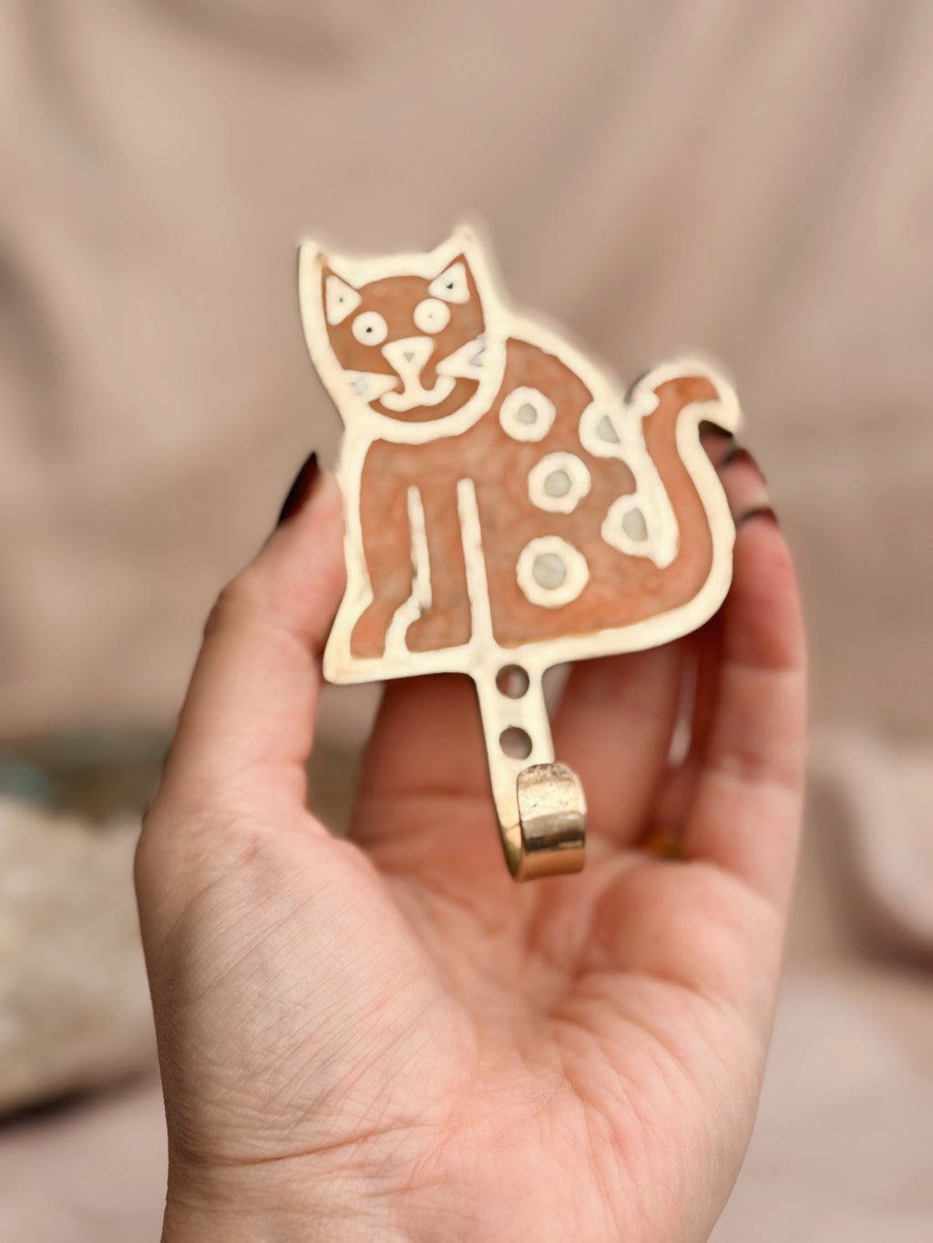 Vintage Brass + Enamel Cat Hook