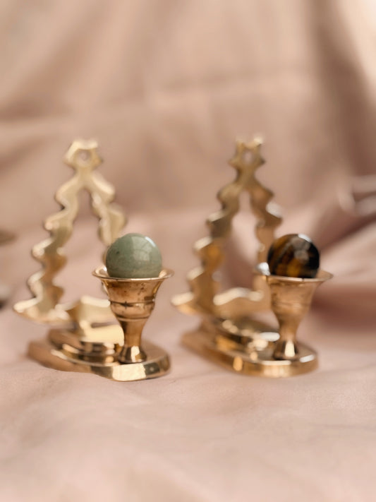 Vintage Brass Yule Tree Candlestick Holders