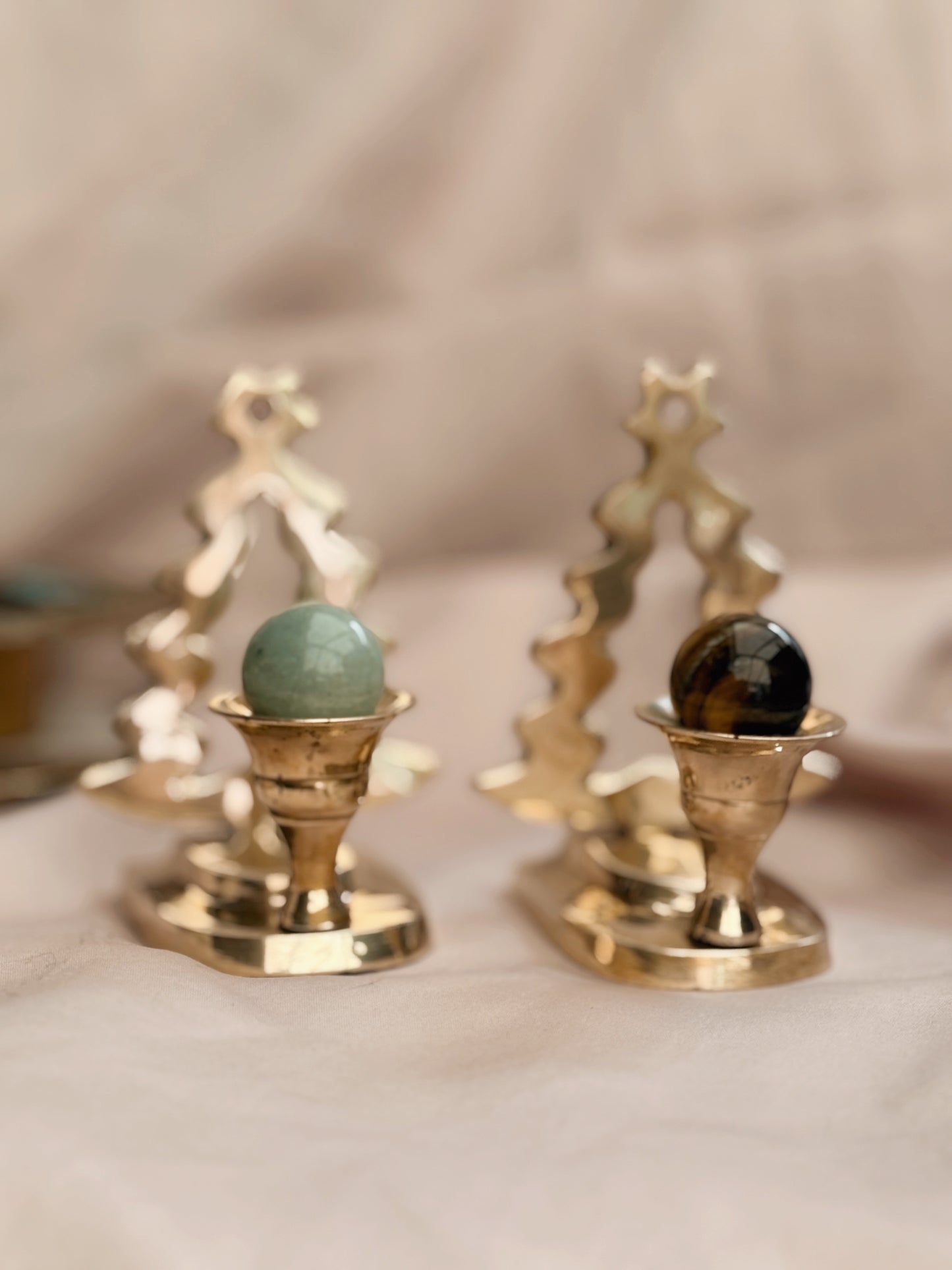 Vintage Brass Yule Tree Candlestick Holders