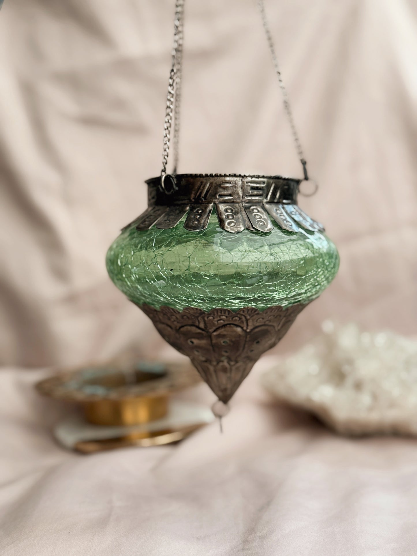 Vintage Green Glass Hanging Lantern