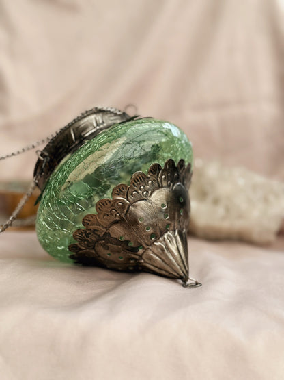 Vintage Green Glass Hanging Lantern