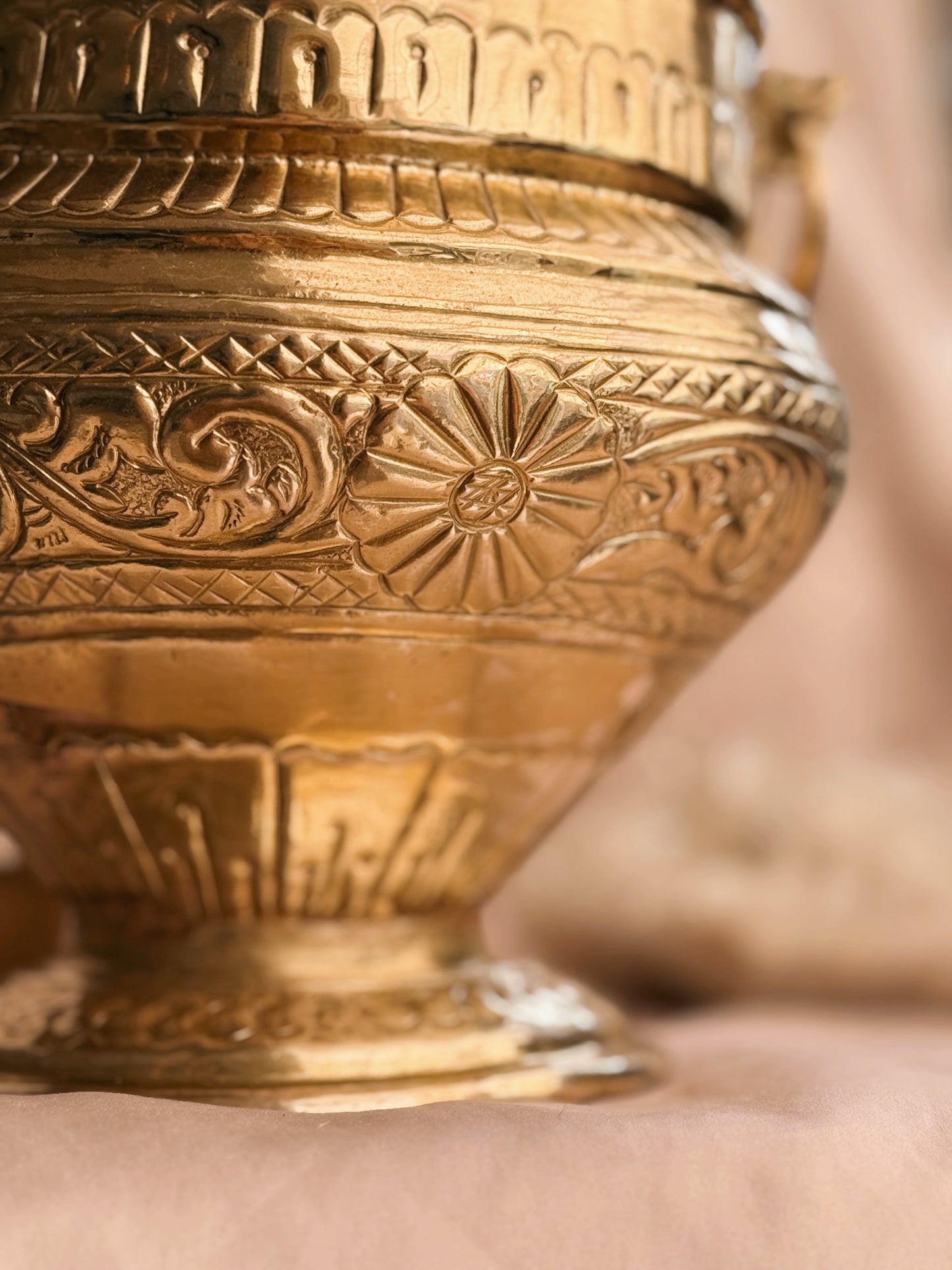 Vintage Brass Floral Cauldron Pot