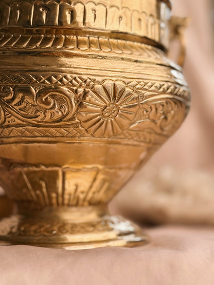 Vintage Brass Floral Cauldron Pot