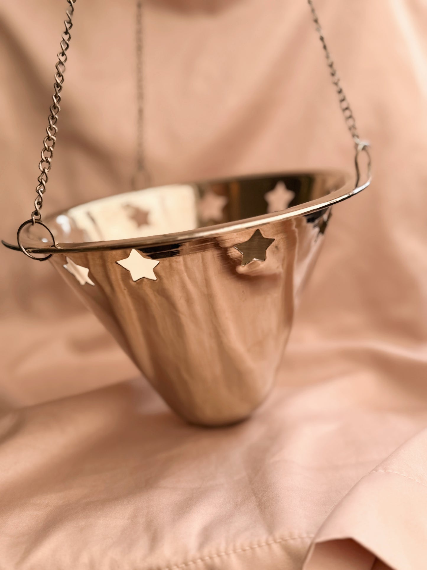 Vintage Silver Metal Star Hanging Planter