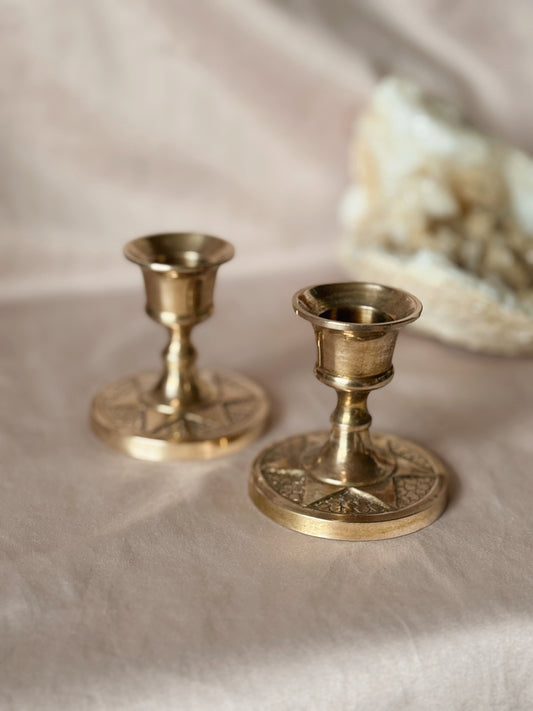 Vintage Brass Star Pair of Candlestick Holders