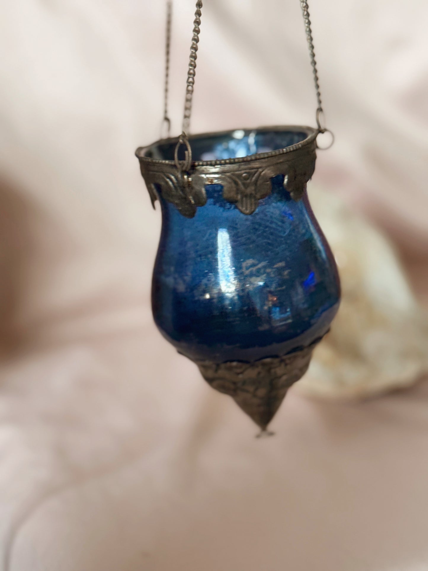 Vintage Blue Glass Hanging Lantern
