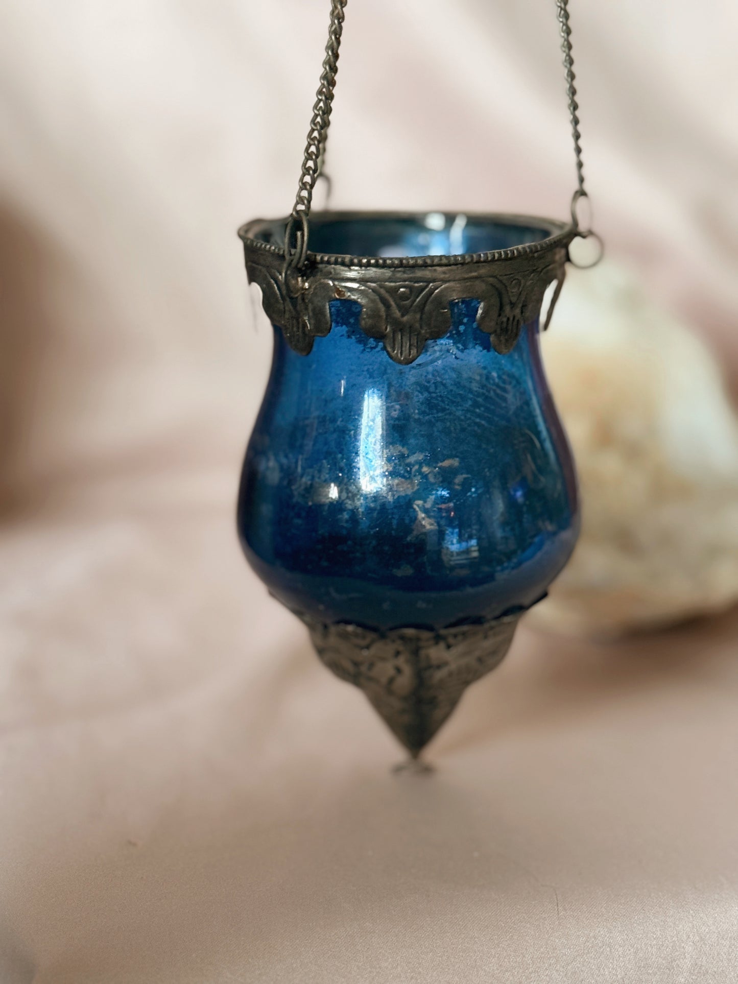 Vintage Blue Glass Hanging Lantern
