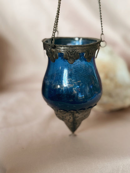 Vintage Blue Glass Hanging Lantern