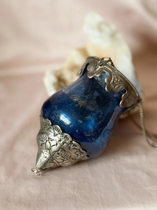 Vintage Blue Glass Hanging Lantern