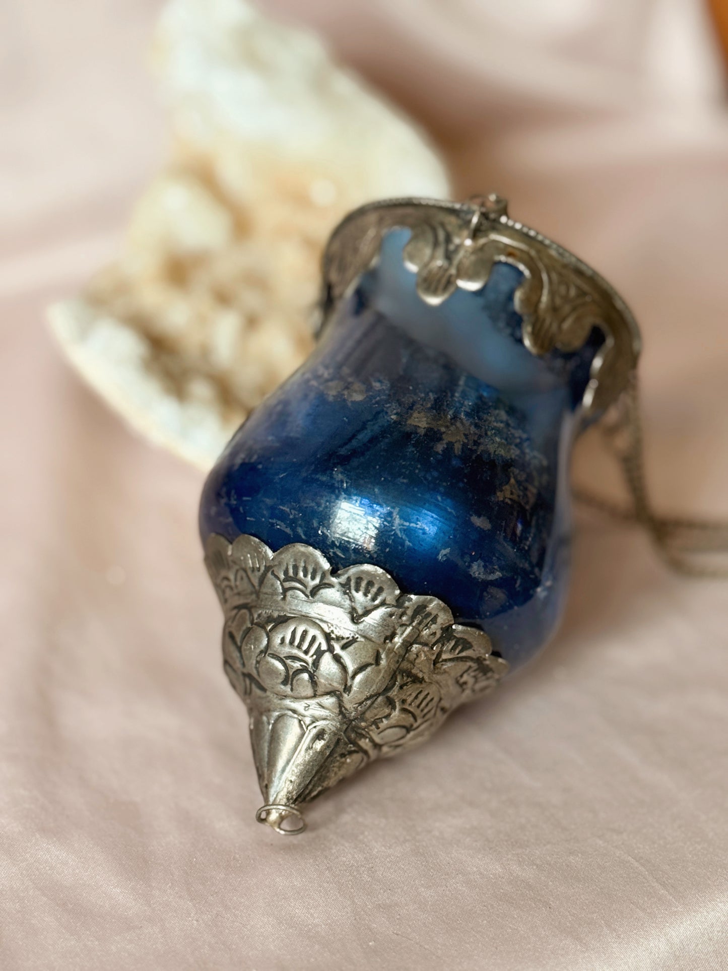 Vintage Blue Glass Hanging Lantern