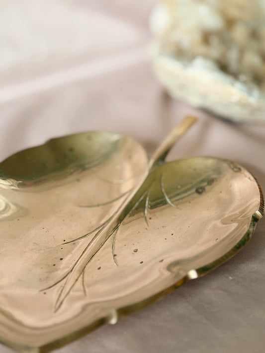 Vintage Large Brass Trinket Leaf Dish