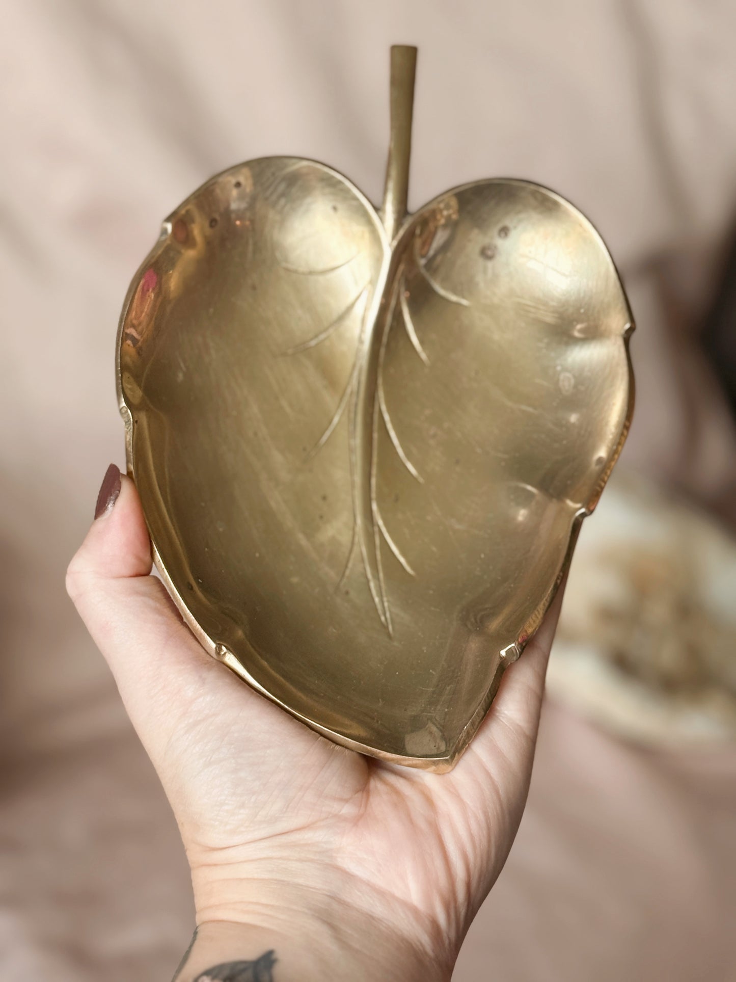 Vintage Large Brass Trinket Leaf Dish