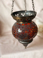 Vintage Mosaic Red + Orange Hanging Glass Lantern (UK ONLY)