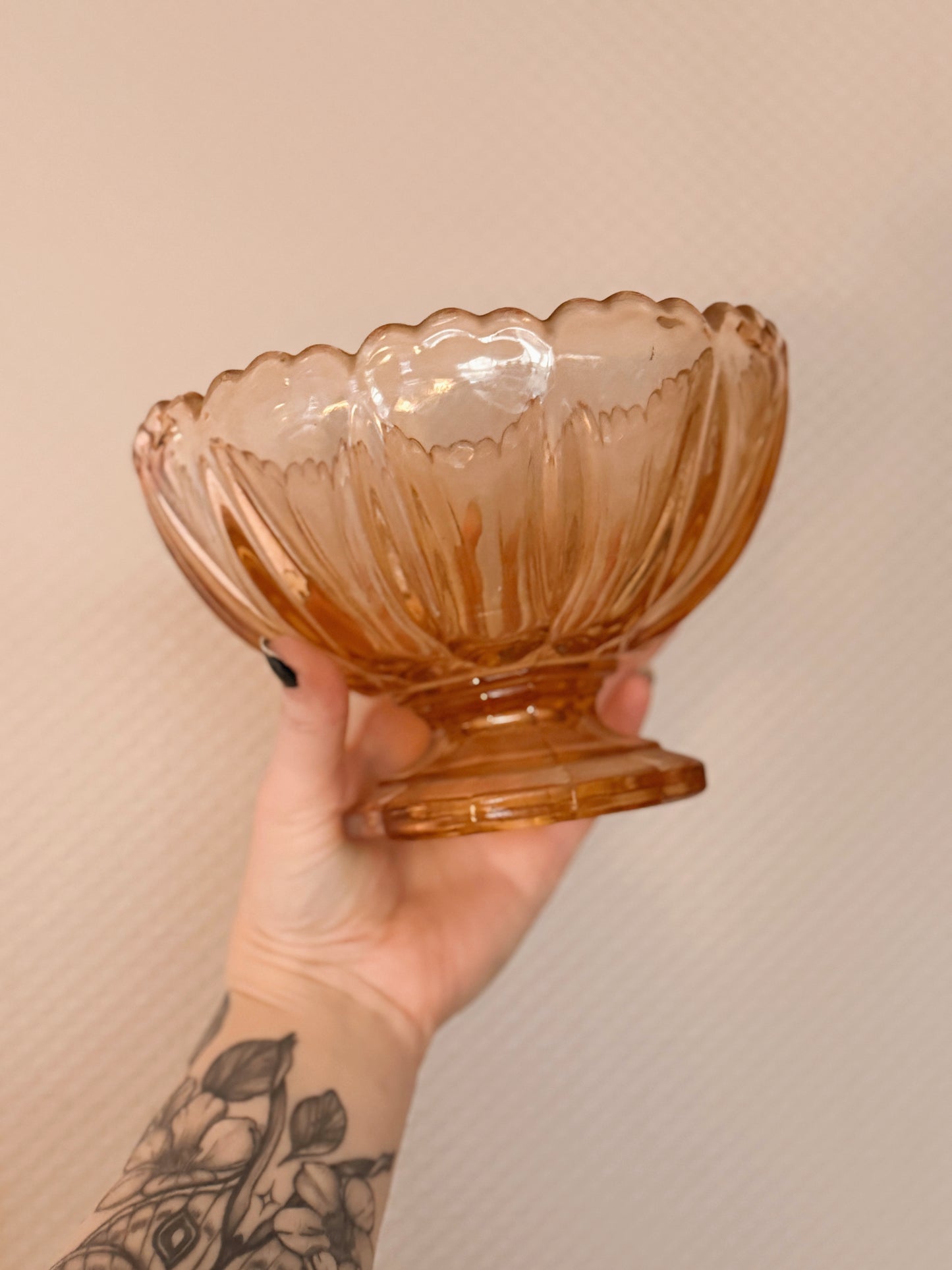 Vintage Large Pink Glass Pedestal Bowl (UK ONLY)