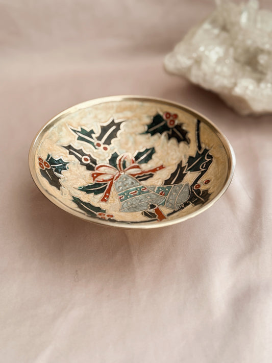 Vintage Brass + Enamel Yule Trinket Bowl