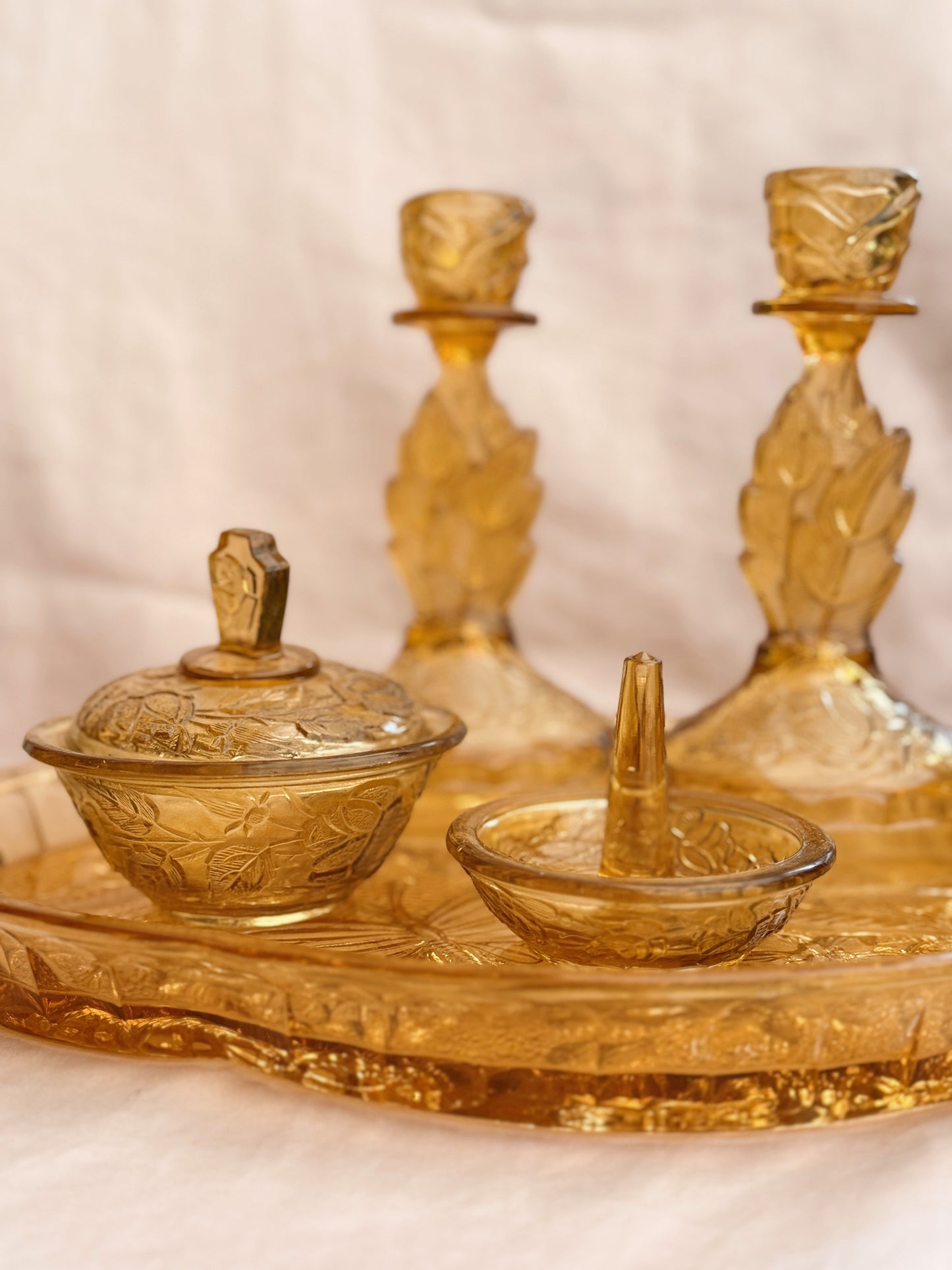 Vintage Mustard Yellow Glass Vanity Set (UK ONLY)