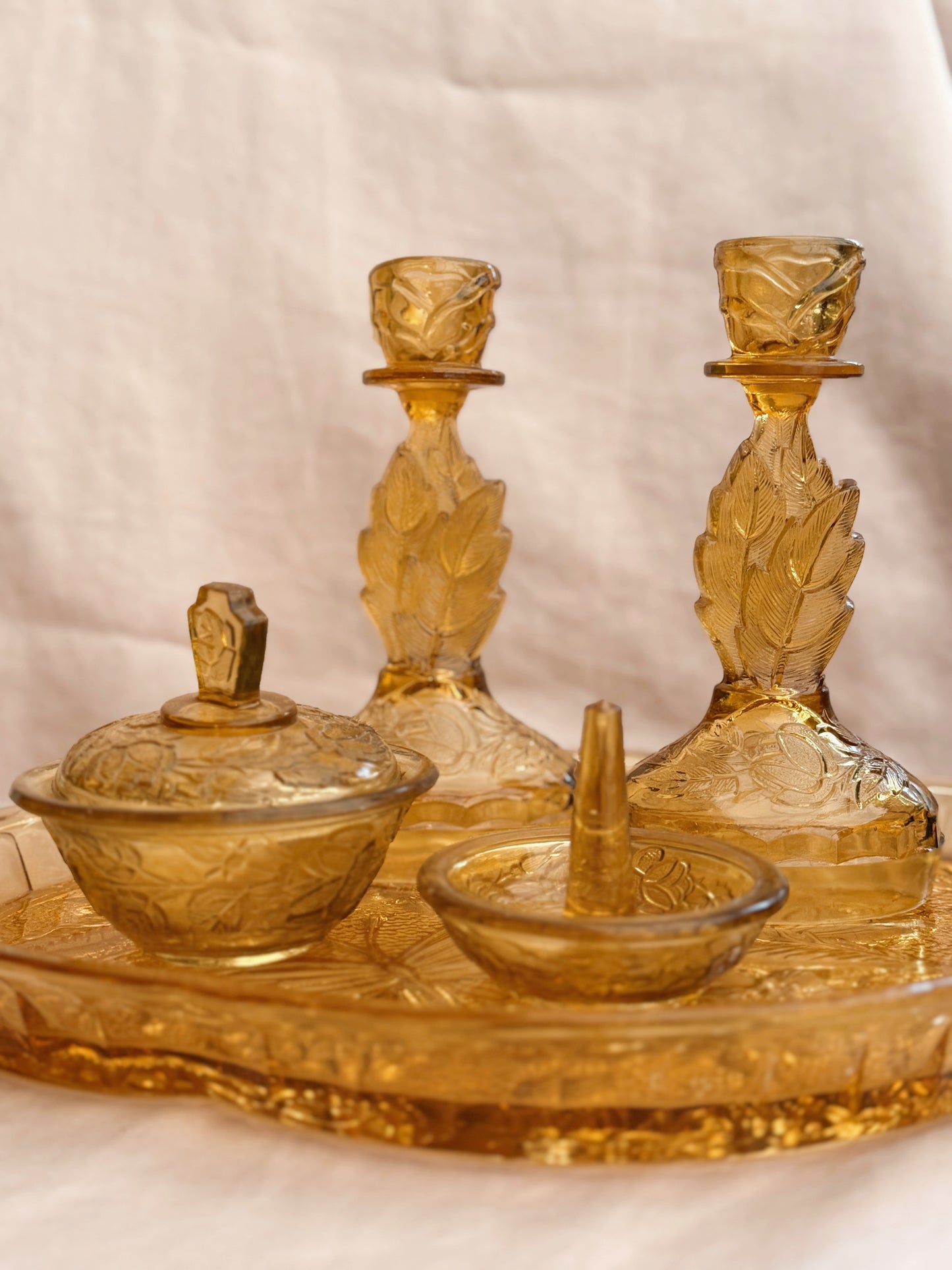 Vintage Mustard Yellow Glass Vanity Set (UK ONLY)