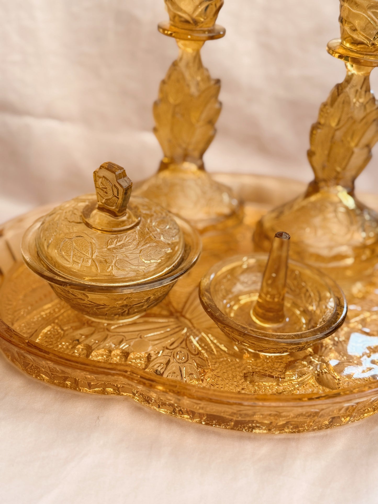 Vintage Mustard Yellow Glass Vanity Set (UK ONLY)