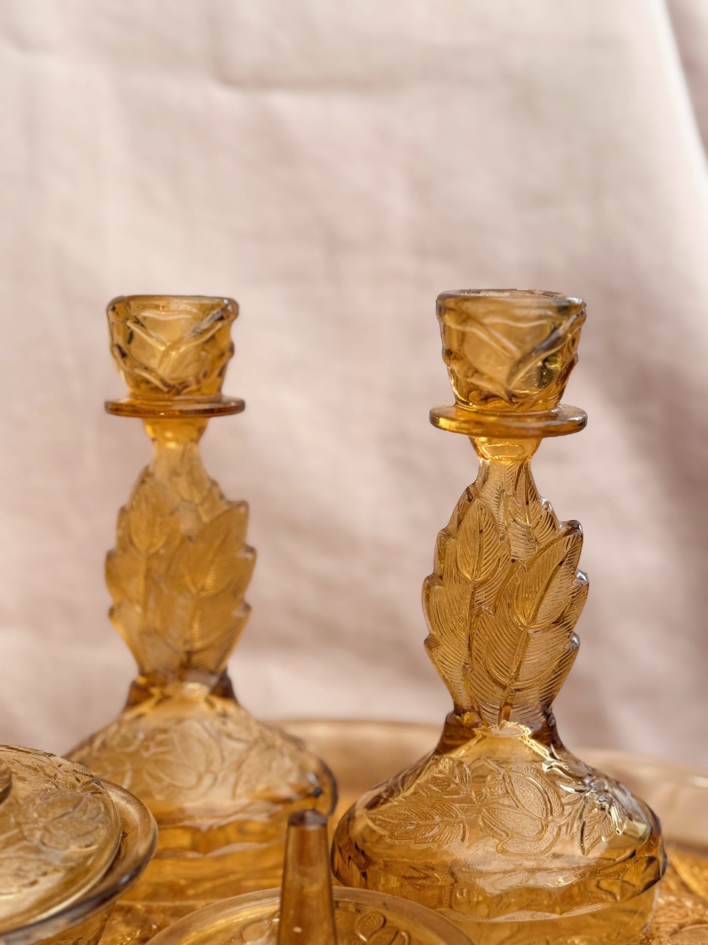 Vintage Mustard Yellow Glass Vanity Set (UK ONLY)