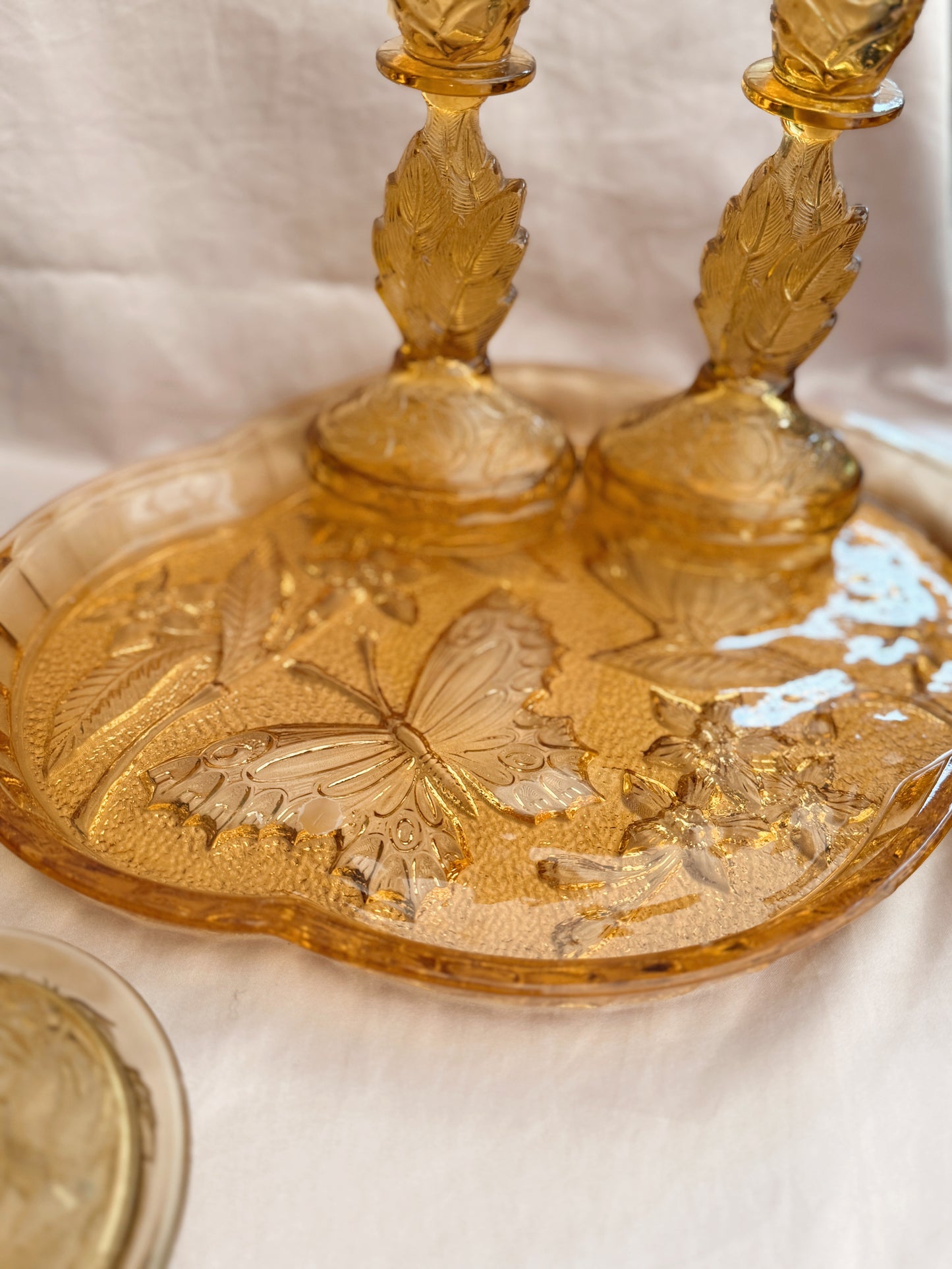 Vintage Mustard Yellow Glass Vanity Set (UK ONLY)