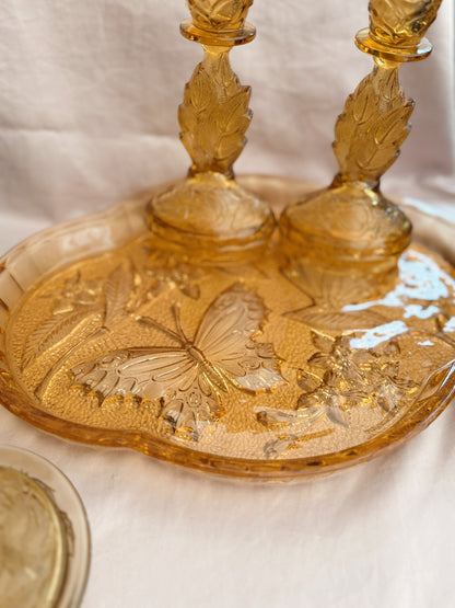 Vintage Mustard Yellow Glass Vanity Set (UK ONLY)